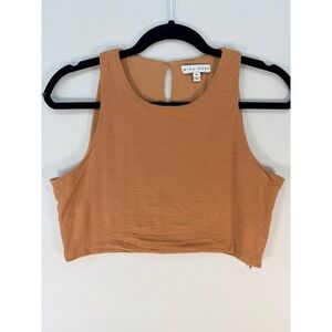 Miou Muse Orange Herringbone Cotton Linen Blend Crop Top Side Zip Womens Medium